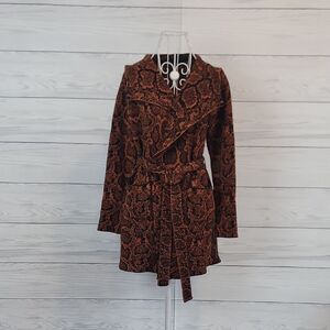Angeleno Belted Cardigan Brown Patterned Women's Sweater Size XL ( Runs Small )